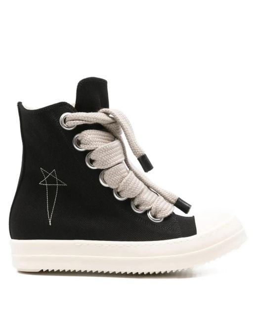 Rick Owens Black Star-Embroidered Lace-Up Sneakers