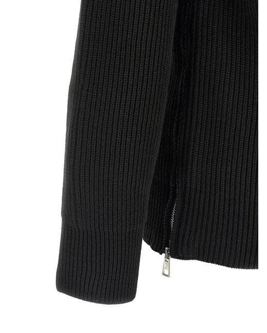 Riviera Black Ribbed Zip Sweater for men