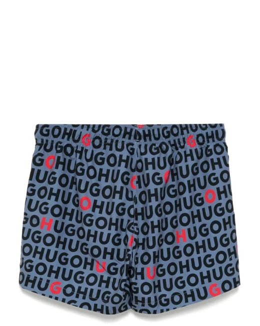 HUGO Blue Logo Print Swim Shorts for men