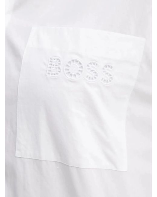 Boss White Embroidered-Pocket Shirt