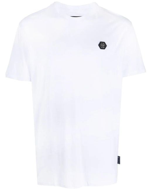 Philipp Plein White Logo-Patch Cotton T-Shirt for men