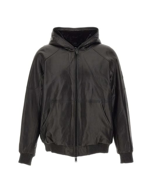 Moose Knuckles Gray Neo Leather Hooded Jacket for men