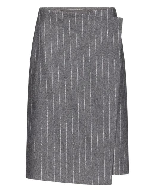 Loulou de Saison Gray Mason Pinstripe Wrap Midi Skirt