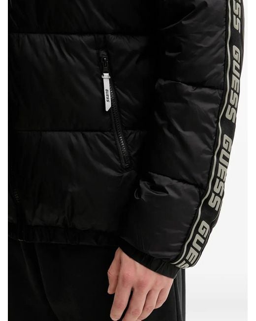 Guess Black Hooded Logo-Stripe Jacket for men