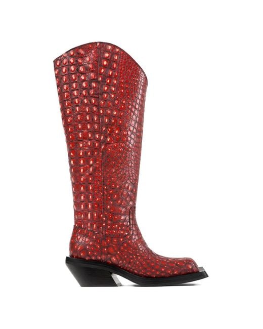 CAMPERLAB Red Quetal Embossed Square Toe Boots