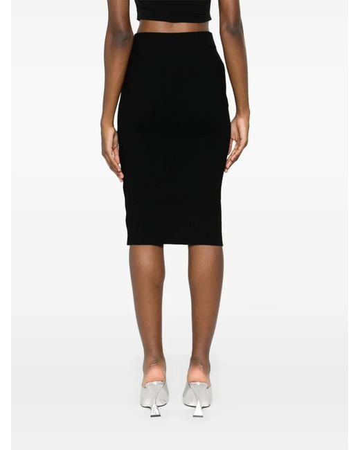 Pinko Black Ribbed Wool Refrigerazione Midi Skirt With Buttons