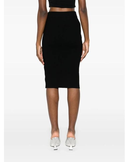 Pinko Black Ribbed Wool Refrigerazione Midi Skirt With Buttons