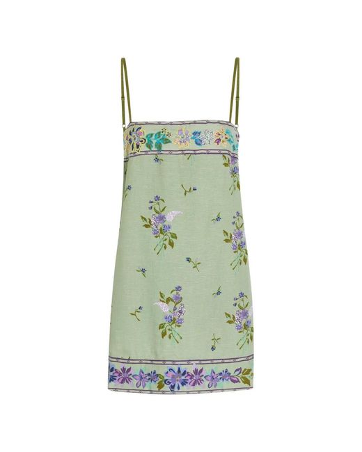 Free People Green Floral-Embroidered Slip Mini Dress