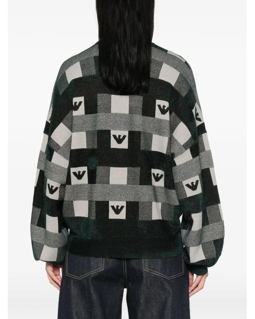 Emporio Armani Black Logo-Patterned Intarsia-Knit Sweater