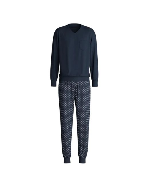 Calida Blue Chest-Pocket Patterned Pajama Set for men