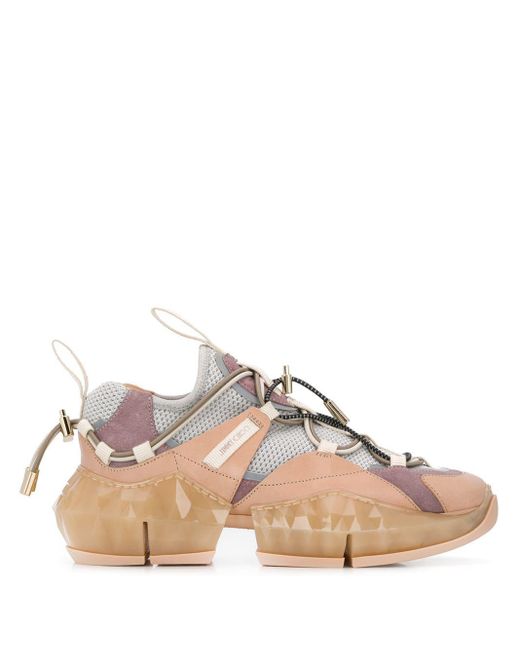 Jimmy Choo Pink Diamond Trail Suede, Leather And Stretch-mesh Sneakers