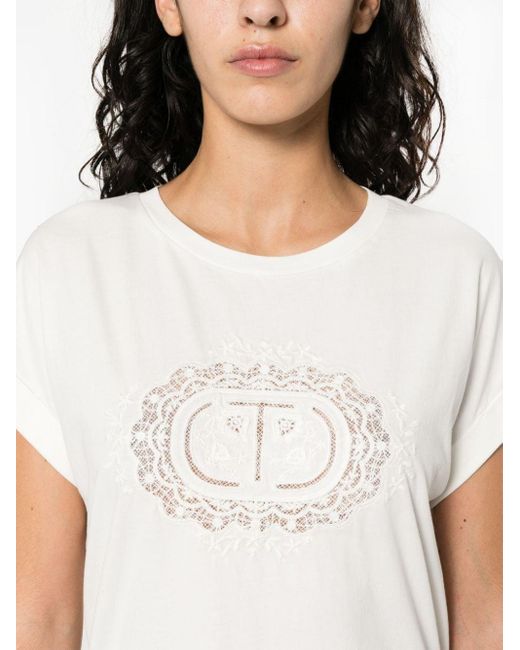 Twin Set White Logo-embroidered Cotton T-shirt