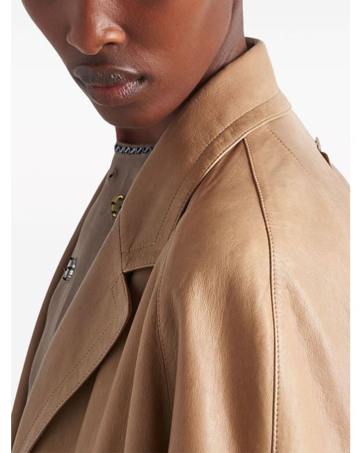 Manteau en cuir à simple boutonnage Prada en coloris Natural