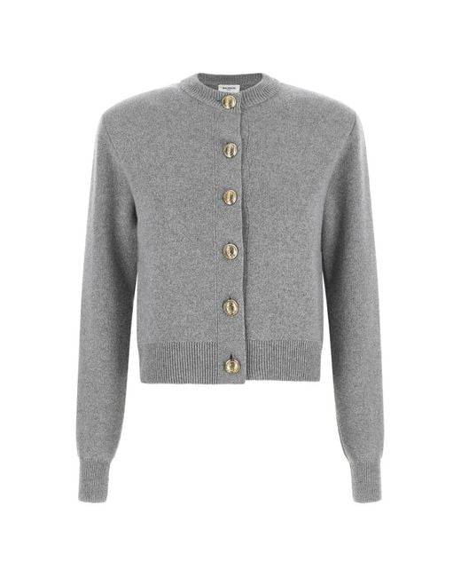 Balmain Gray Engraved-Button Crew-Neck Cardigan