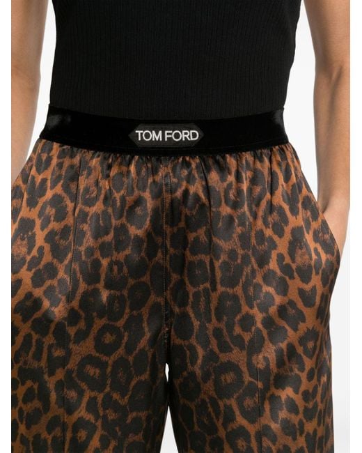 Tom Ford Brown Satin-Jogginghose mit Leoparden-Print
