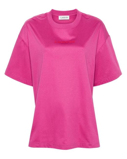 Lanvin Pink Recycled Cotton Embroidered Turtleneck Tee