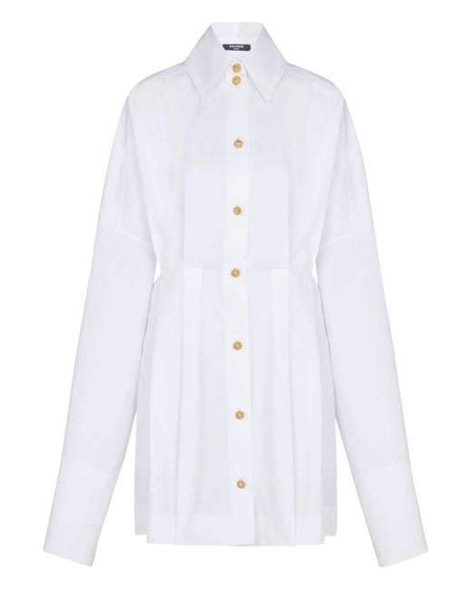 Balmain White Buttoned Poplin Shirt Dress