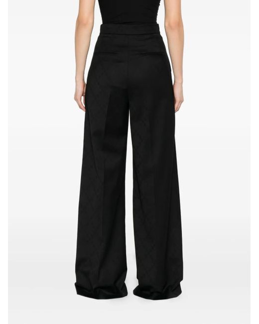 Nissa Black Pressed-Pleat Geometric-Pattern Trousers