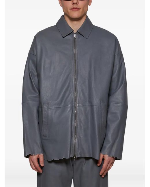 DIESEL Blue L-Mart-B Zip-Front Leather Jacket for men