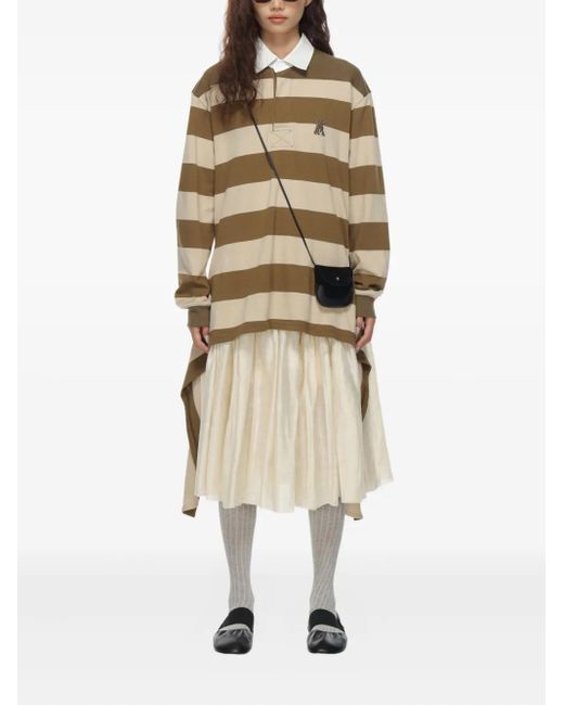 OPEN YY Natural Stripe-Trimmed Asymmetrical-Hem Shirt