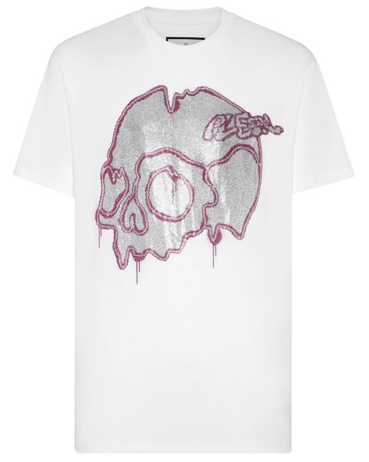 Philipp Plein Dripping Skull T-Shirt in White für Herren