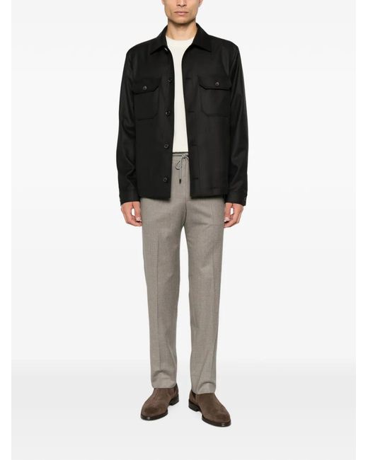 Corneliani Black Button-Up Chest-Pocket Jacket for men