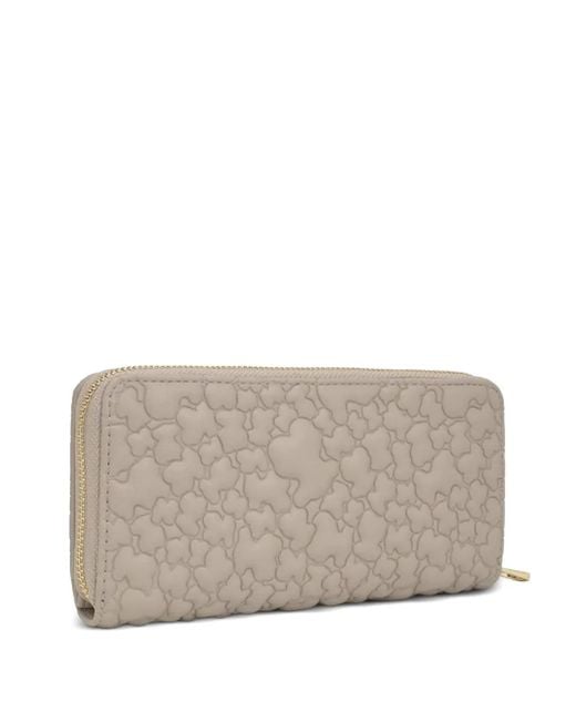 Tous Gray Bear-Embossed Zip-Around Wallet
