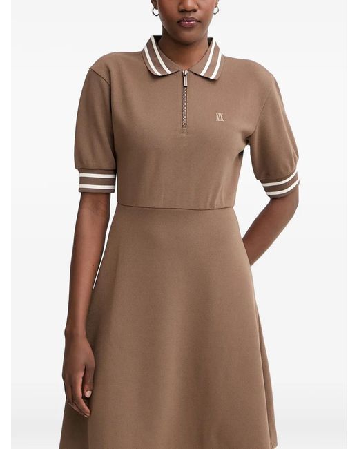 ARMANI EXCHANGE Brown Zip-Fastening Logo-Embroidered Midi Dress