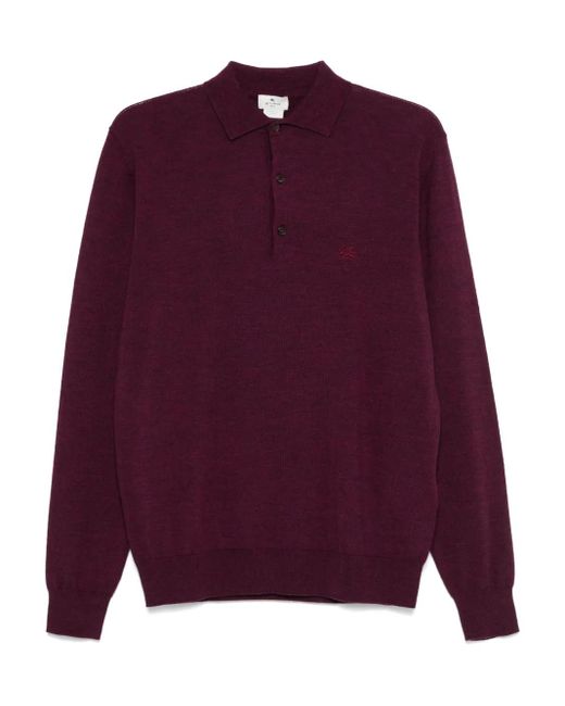 Etro Purple Embroidered-Logo Polo Shirt for men