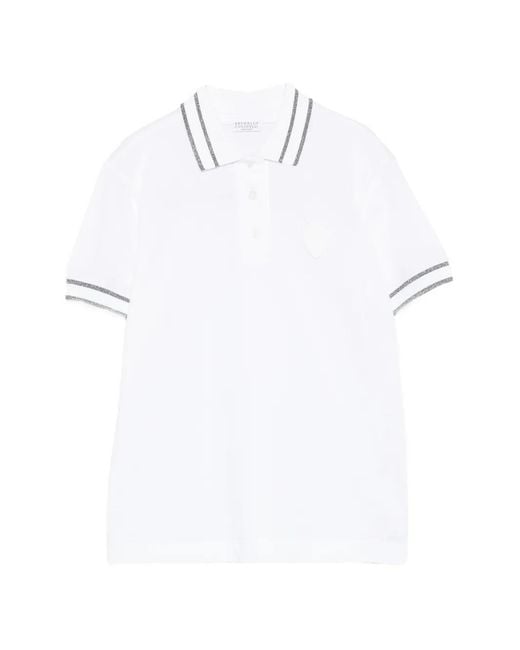 Brunello Cucinelli White Striped-Trim Polo Shirt