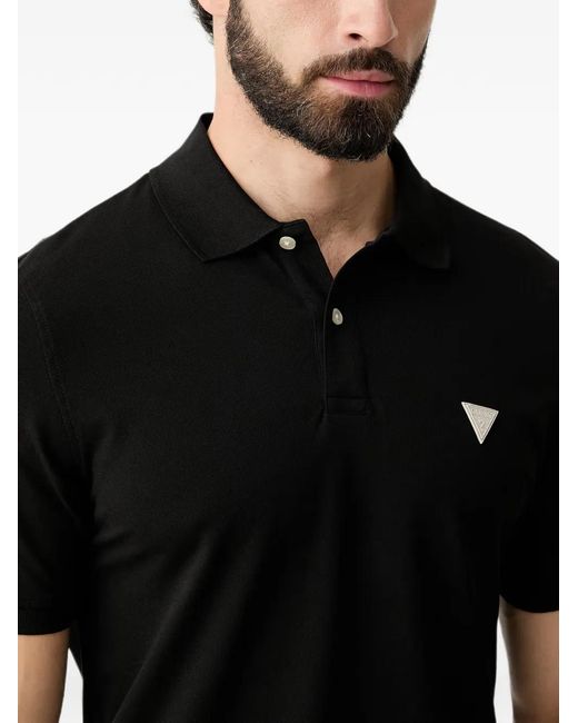 Guess Black Logo-Patch Polo Shirt for men