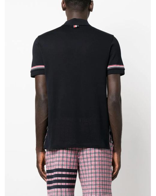 Thom Browne Black Polo With Rwb Band for men