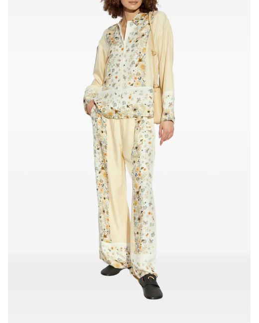 Munthe Metallic Fabert Floral-Print Drawstring Trousers