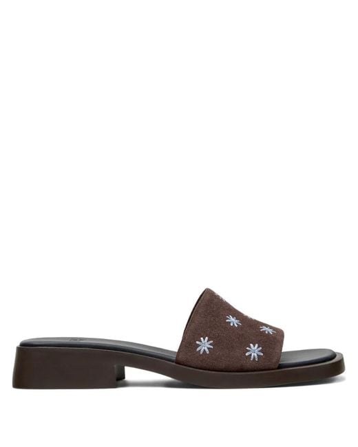 Camper Brown Flower Suede Dana Sandals