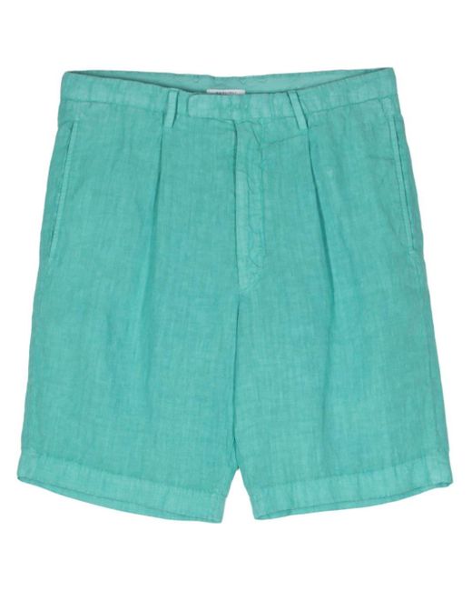 Boglioli Green Pleat-detail Linen Shorts for men