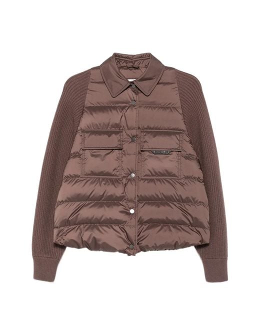 Brunello Cucinelli Brown Quilted-Panel Knit-Sleeve Jacket