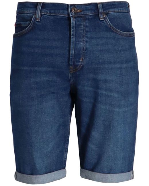 HUGO Blue Whiskering-effect Straight-leg Shorts for men