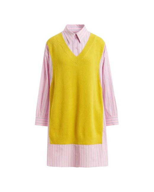 Essentiel Antwerp Yellow Striped-Pattern Midi Dress