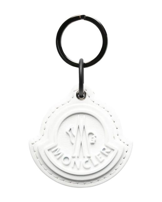 Moncler White Embossed-Logo Leather Keyring for men