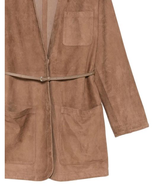 Manzoni 24 Brown Patch-Pocket Belted Suede Jacket