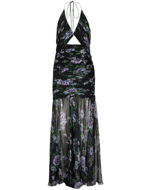 Carolina Herrera Black Floral-print Silk Gown