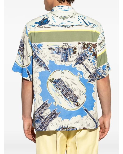 Paul Smith Blue London Scarf Graphic-Print Short-Sleeved Shirt for men