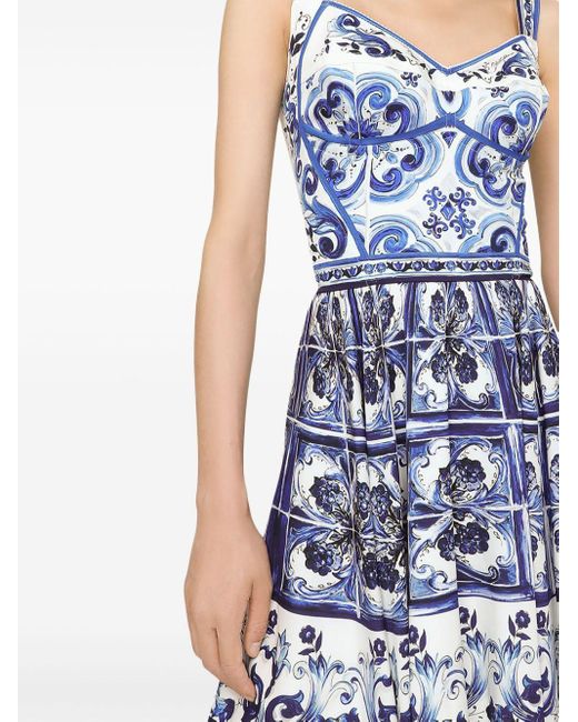 Vestido corto tipo bustier con estampado Mayólica Dolce & Gabbana de color Blue