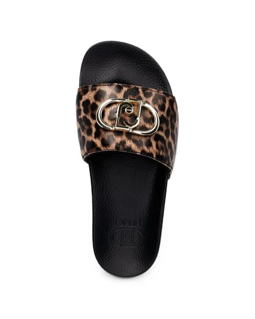 Liu Jo White Leopard-Print Logo-Plaque Slides