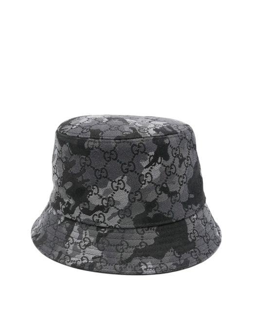 Gucci Gray Camouflage-Pattern Gg-Motif Bucket Hat for men