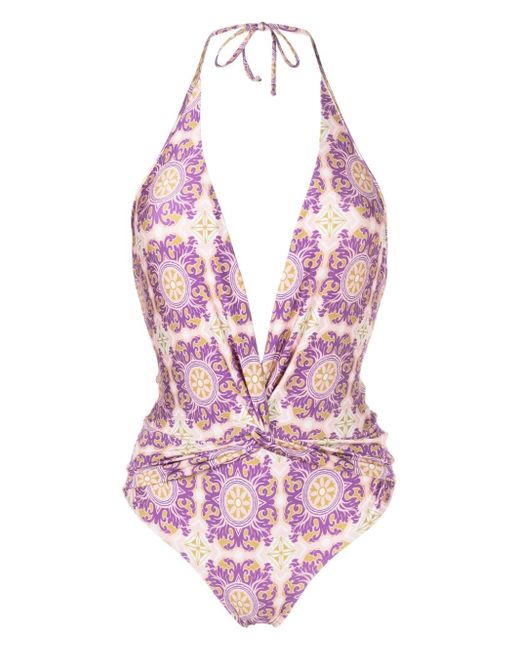 Adriana Degreas Pink Graphic-print V-neck Swimsuit