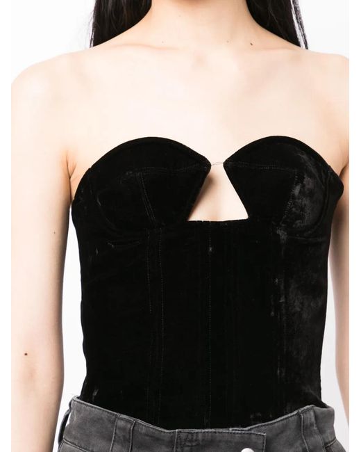 ROKH Black Cut-Out Velvet-Effect Bustier