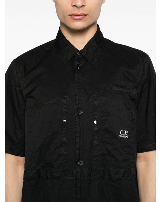 C P Company Logo-print Crinkled Shirt in het Black voor heren