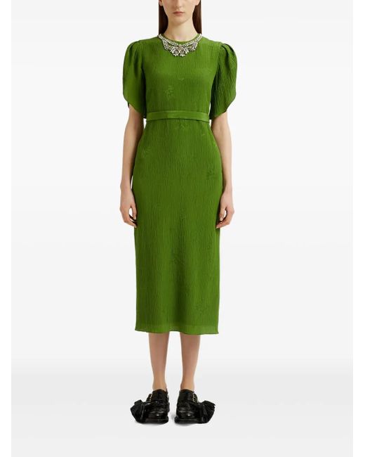 Erdem Green Puff-Sleeve Midi Dress