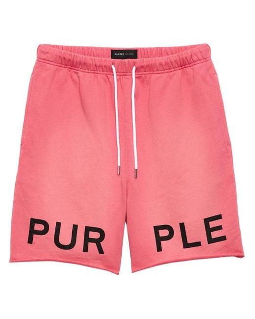 Purple Brand Pink Logo-print Cotton Track Shorts for men